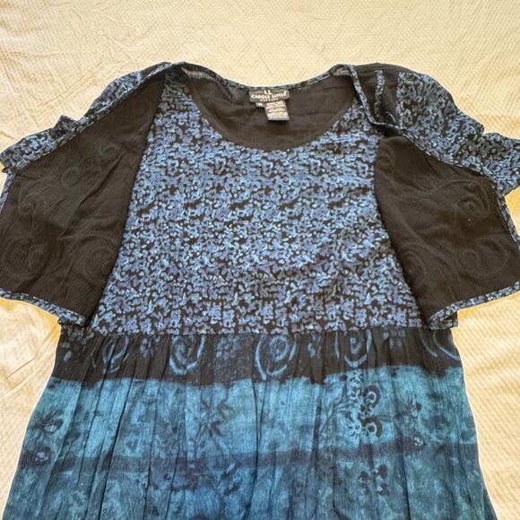 VINTAGE 90s CAROLE LITTLE Maxi Dress Blue Black Rayon Vest Soutache USA Size 16 - Picture 6 of 10